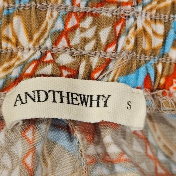 Free Shipping! Smocked Waist SZ S Slit Palazzo Leg Round Hem Printed Boho Pants - Picture 4 of 11